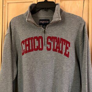JanSport Mens Vintage Y2K Chico State 1/4 Zip Sweatshirt Size Medium Gray SP EXC